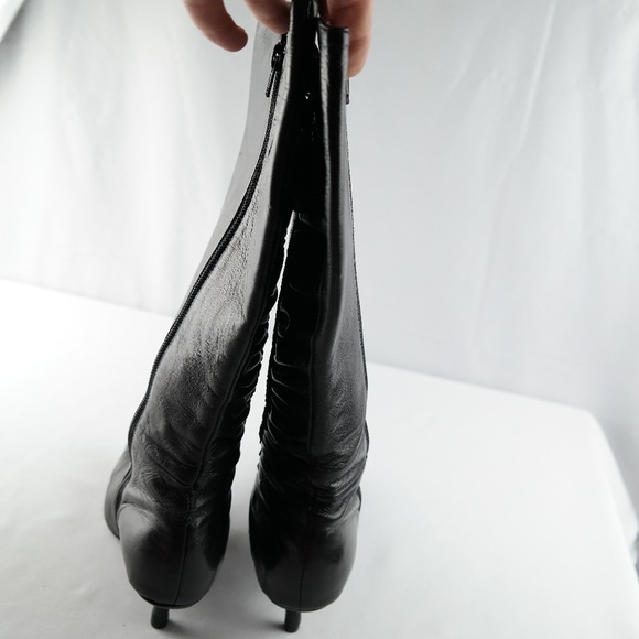 Moda In Pelle Tall Ruched Leather Boots Sz 37 - Picture 8 of 8